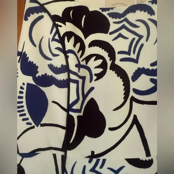 Anthropologie Blue and Black Vanessa Virginia Ink Blooms Floral Dress - Picture 3 of 5